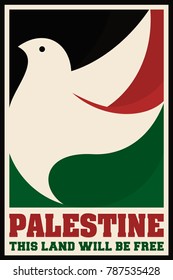Dove of Peace. Bird of Palestine. Symbol of Peace and Free. Vintage poster for Palestine Propaganda. Vector image eps 8.