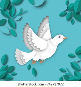 dove of peace, a bird of paper, origami. foliage of a tree. vector