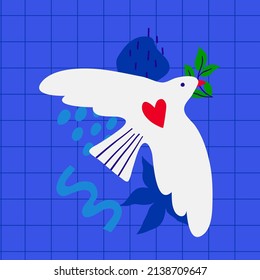 Dove of peace bird. Trendy poster. Peace and Love concept vector illustration.