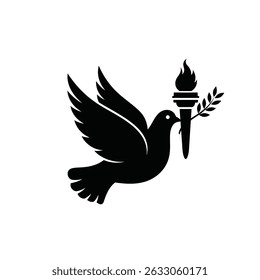 Dove of peace carrying torch of freedom.