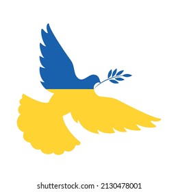 Dove of peace in colors of ukraine flag icon vector. Russian ukrainian conflict symbol. Ukrainian flag and dove with a olive branch icon vector isolated on a white background