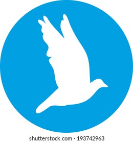 Dove for peace concept and wedding design. Flying dove white silhouette on a blue background. Vector