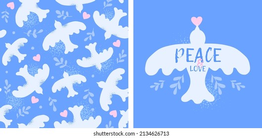 dove of peace cute illustration. hand drawing vector illustration for poster. peace day. white bird of hope. peace and love.