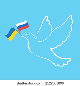 Dove of peace with flags of Russia and Ukraine.