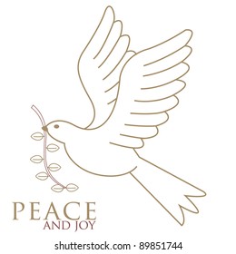 The Dove of peace in flight in gold with a brown olive twig in it's beak drawn for our personal Christmas cards.