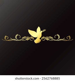 Dove of peace and floral pattern, golden religious design