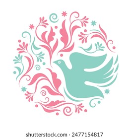 Dove of peace and flowers. Symbol of peace . Peace in the world