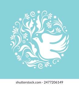 Dove of peace and flowers. Symbol of peace . Peace in the world