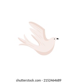 Dove of peace. Flying bird with an branch in beak. Peace and love, freedom, no war concept. Bird and branch symbol of love peace and freedom in simple linear style.