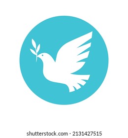 Dove of peace. Flying bird with olive branch