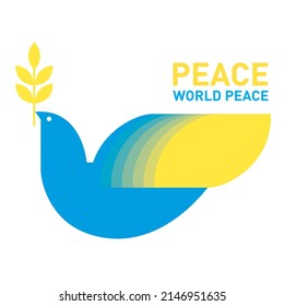 Dove of peace . Flying birds with olive branch in blue and yellow colors