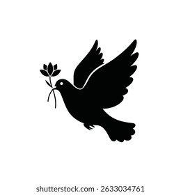 Dove of peace flying with flower branch