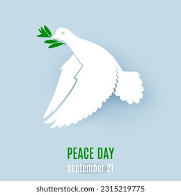 Dove of peace flying with a green twig.