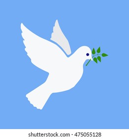 青の背景に緑の小枝オリーブを持つ平和のハト ハトのアイコン 飛ぶ鳩 白い鳩 平らなベクター画像素材イラスト のベクター画像素材 ロイヤリティフリー Shutterstock