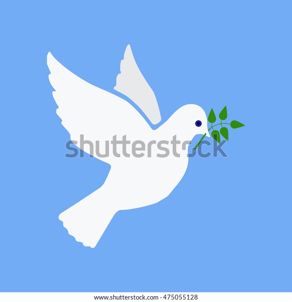 青の背景に緑の小枝オリーブを持つ平和のハト ハトのアイコン 飛ぶ鳩 白い鳩 平らなベクター画像素材イラスト のベクター画像素材 ロイヤリティフリー