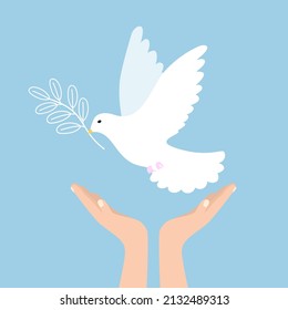 Dove Peace Flying Open Hands Symbol Stock Vector (Royalty Free) 2132489313