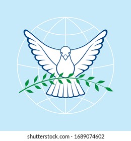 Dove Of Peace. Flying pigeon and globe silhouette. Dove Logo. Volunteering concept. Vector illustration