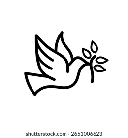 dove peace freedom pax christmas icon, vector illustration. illustration of a dove flying carrying a leaf. illustration of hope. icon of hope.
