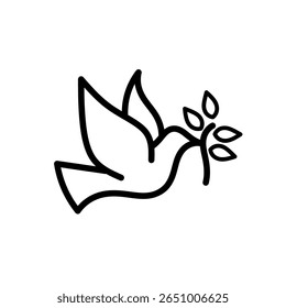 dove peace freedom pax christmas icon, vector illustration. illustration of a dove flying carrying a leaf. illustration of hope. icon of hope.