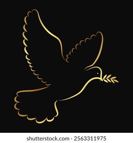 Dove of peace with golden branch, Christian religious design