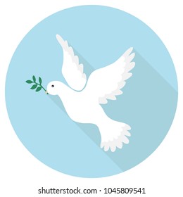 A dove of peace, a dove of peace with a green twig on a blue background. Flat design, vector illustration, vector.