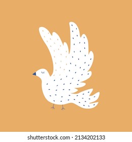 Dove of peace hand drawn vector illustration. Symbol of freedom, love and hope. Isolated cute white bird in flat style. 