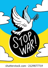 Dove of peace holding a twig. dove is flying. no war and world peace 