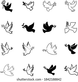 Dove of peace icon. Peace concept vector collection.