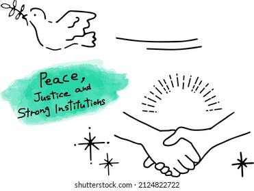 a dove of peace and handshake　simple illustration