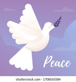 Dove of peace illustration. Flying bird. Peace concept. Christmas Dove. Vector flat illustration.