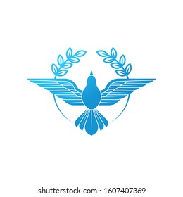 Dove Of Peace. Illustration of flying Dove holding an olive branch symbolizing peace on earth. Line Art dove. Dove Logo Design. Line art for logo and design. Vector illustration. Peace logo.