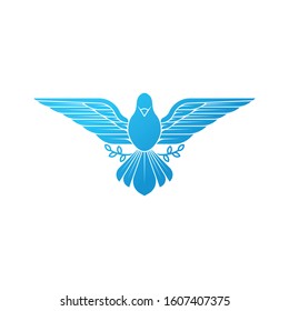 Dove Of Peace. Illustration of flying Dove holding an olive branch symbolizing peace on earth. Line Art dove. Dove Logo Design. Line art for logo and design. Vector illustration. Peace logo.