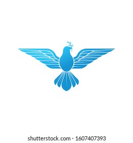 Dove Of Peace. Illustration of flying Dove holding an olive branch symbolizing peace on earth. Line Art dove. Dove Logo Design. Line art for logo and design. Vector illustration. Peace logo.