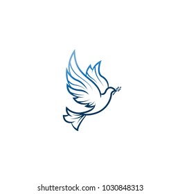 Dove Of Peace. Illustration with dove holding an olive branch symbolising peace on earth. Line Art dove. Ink painting style. Line art for logo and design. Vector illustration. Peace logo.