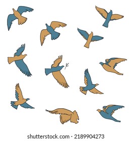 Dibujos de la paloma de la paz. Concepto de paz. Ilustración vectorial de aves estilizadas volando