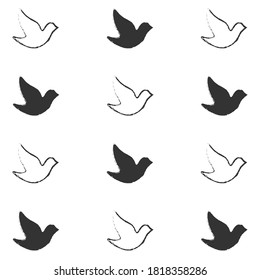 Dove of peace. International day of peace seamless pattern background. Vector illustration. Peace and love. Monochrome vector seamless pattern.