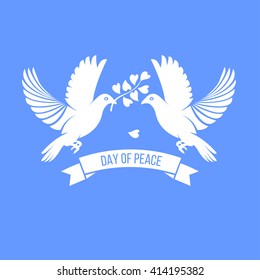 Dove of peace. International day of peace. Vector logo of a white dove and an olive branch.