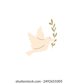 Dove of peace isolated on white background. Vector hand drawn illustration