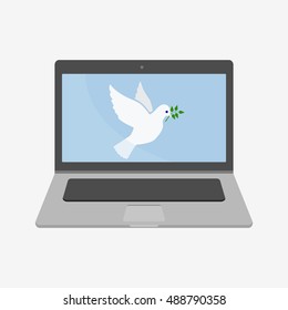 Dove of peace. Laptop vector illustration icon. Flat design style.Laptop icon. macbook, mac, imac, apple. Laptop vector. Apple vector. Macbook vector. iMac vector. Stock illustration. Mac icon. 