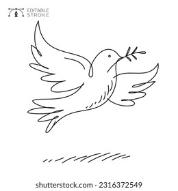 Dove of peace. Line art. Editable stroke