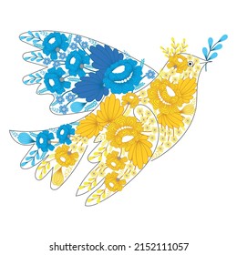 Dove of peace made of flowers. Peace to ukraine. Vector illustration