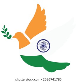Dove of peace national flag of India. Isolated on white background. Vector icon. India Pakistan conflict
