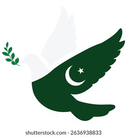 Dove of peace  national flag of Pakistan. Isolated on white background. Vector icon. India Pakistan conflict