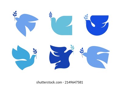 Dove of peace with olive branch abstract icons