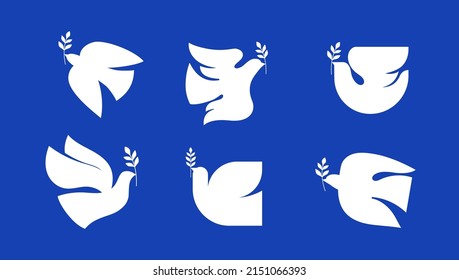 Dove of peace with olive branch abstract icons