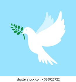 Dove of peace and olive branch. International Peace Day. Vector illustration.