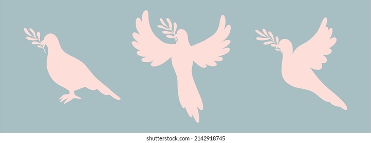 Dove of peace, dove of peace with an olive branch on a blue background. Flat design, vector illustration, vector.