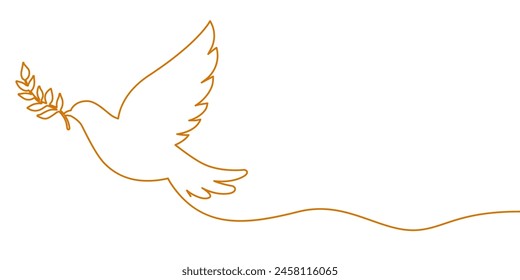 Dove of peace with an olive branch in one line style
