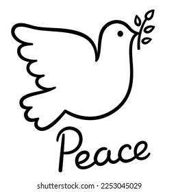 Dove peace and olive branch  Simple hand drawn outline  vector illustration 