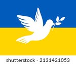 Dove of peace on the background of the Ukrainian flag. Stop world war. Symbol of peace and freedom on the background of the Ukrainian flag
